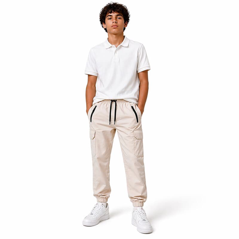 Calça Cargo Juvenil Menino 10 a 16 Anos Cós Elástico com Cordão Confortável