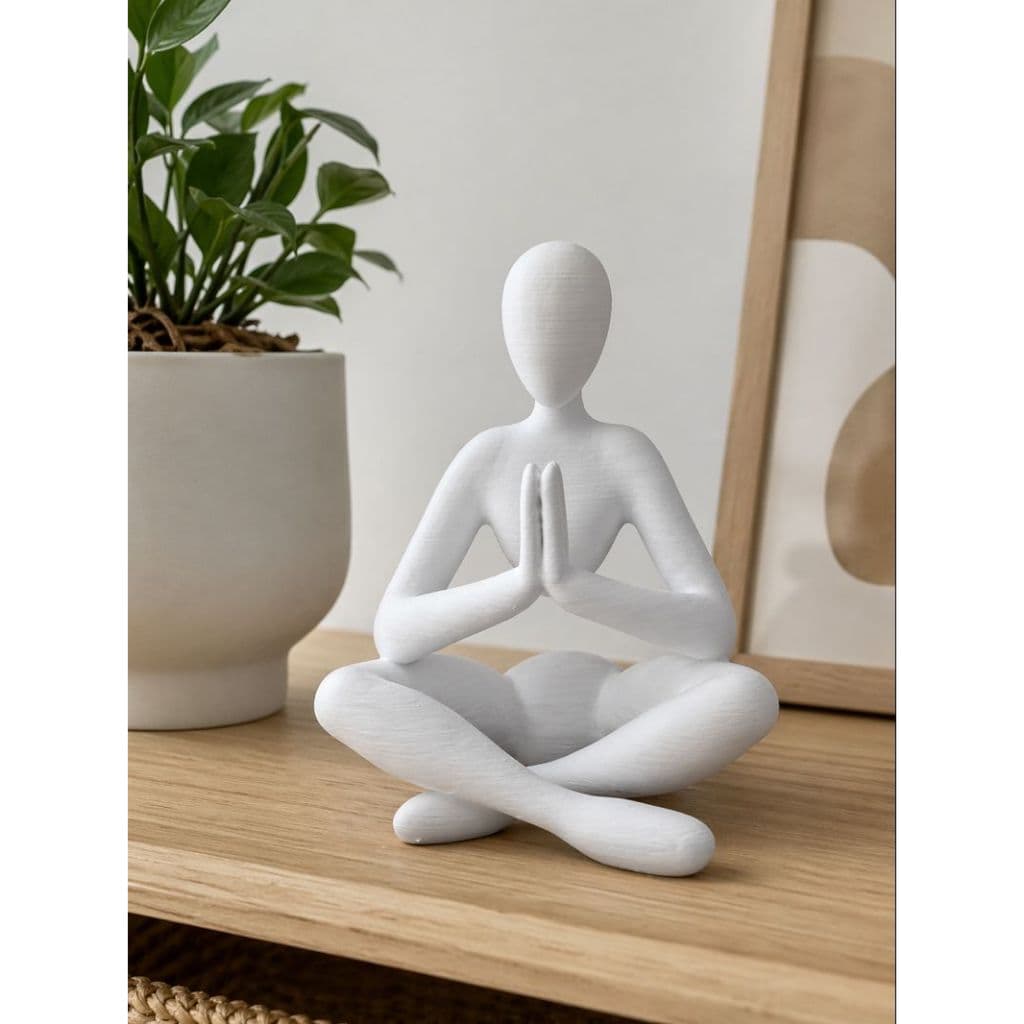Estátua Decorativa Meditação Branca 12cm Minimalista Yoga Zen Decoração Sala Quarto