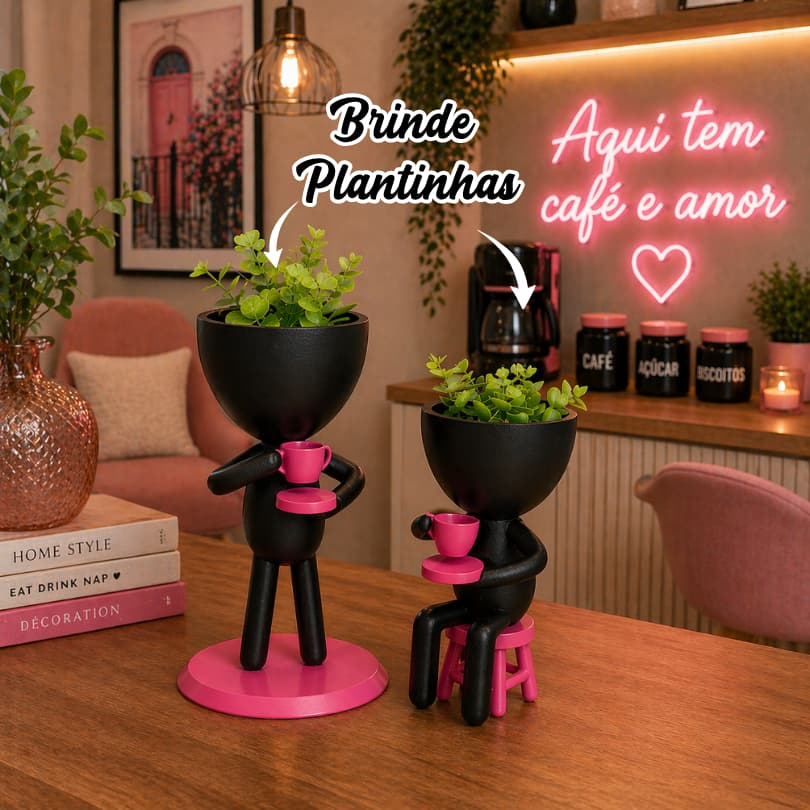 Kit Cantinho do Café Vasos bob  Com Plantinha Inclusa, Decore sua cozinha, escritório , decore sua sala com estilo