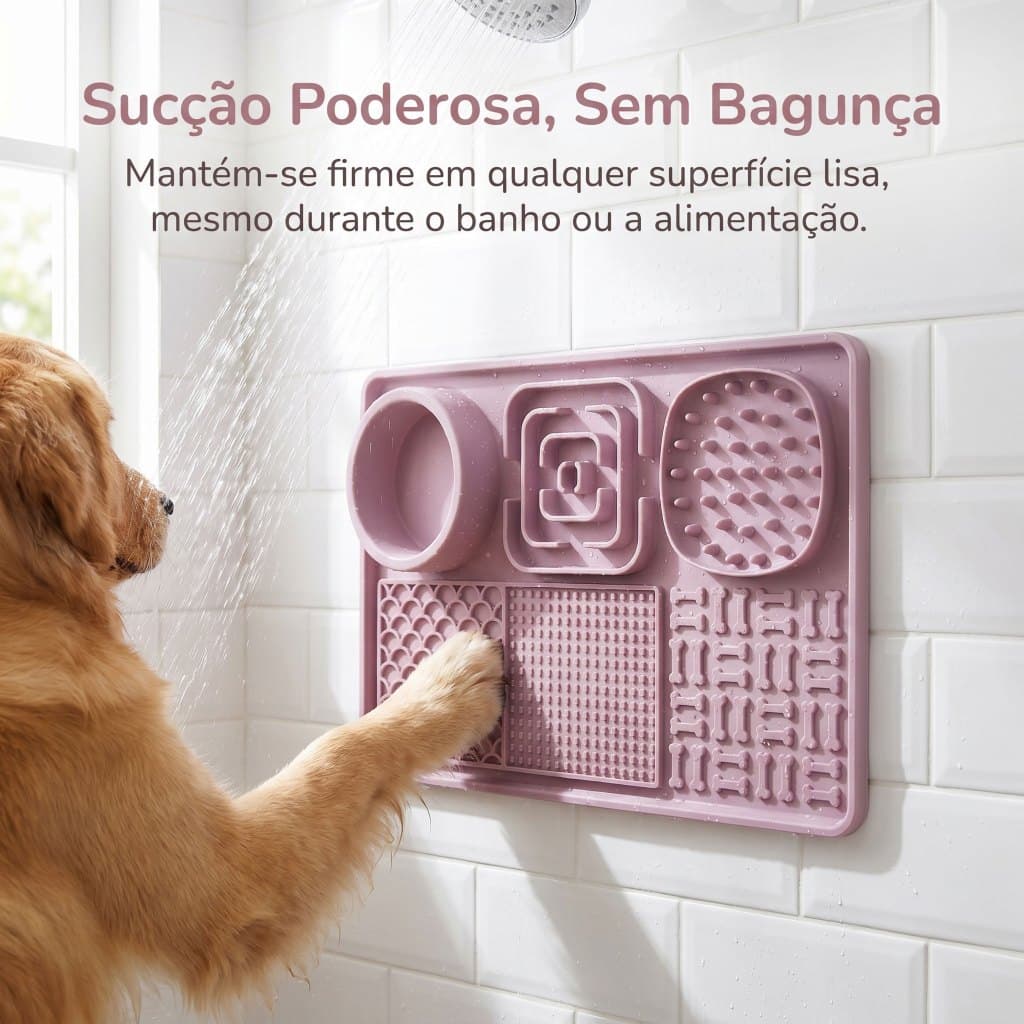 Tapete de Lick 6 em 1 p/ Cães e Gatos Slow Feeder Anti-Engasgo Ventosa Gruda na Parede ou Chão Azule