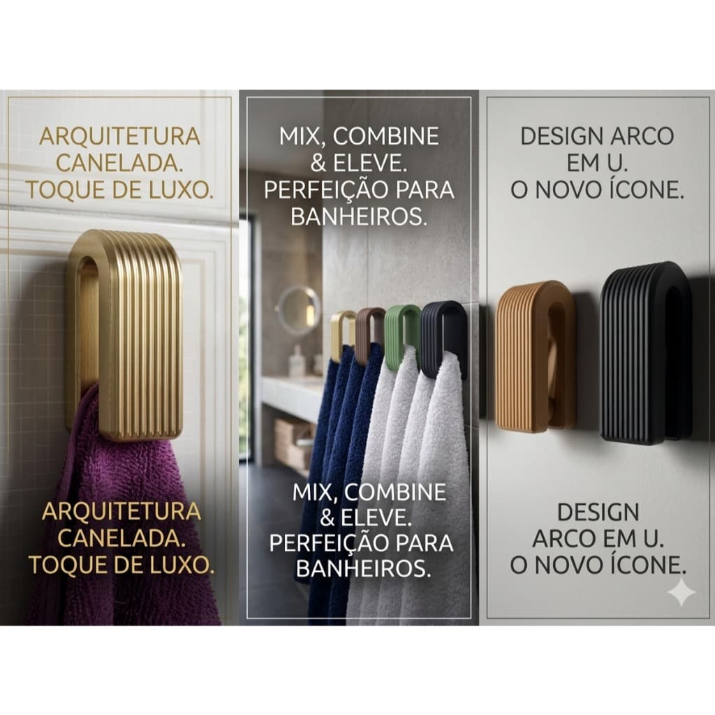 Kit 4 Suporte de Toalha Premium Canelado | Porta Toalha Moderno Banheiro Luxo