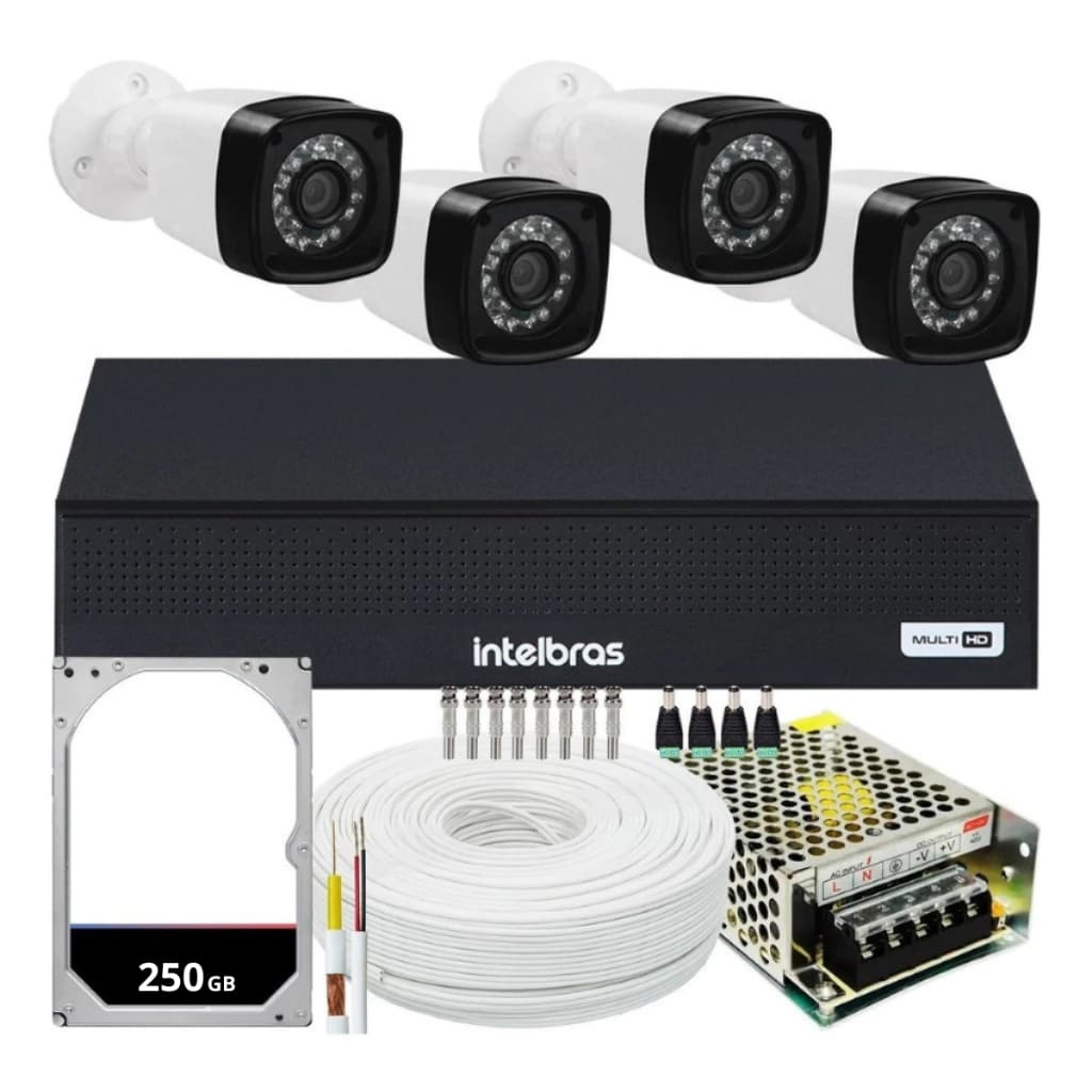 Kit 4 Câmeras Segurança Infravermelho Externas Dvr Intelbras 1004C 4 Canais HD
