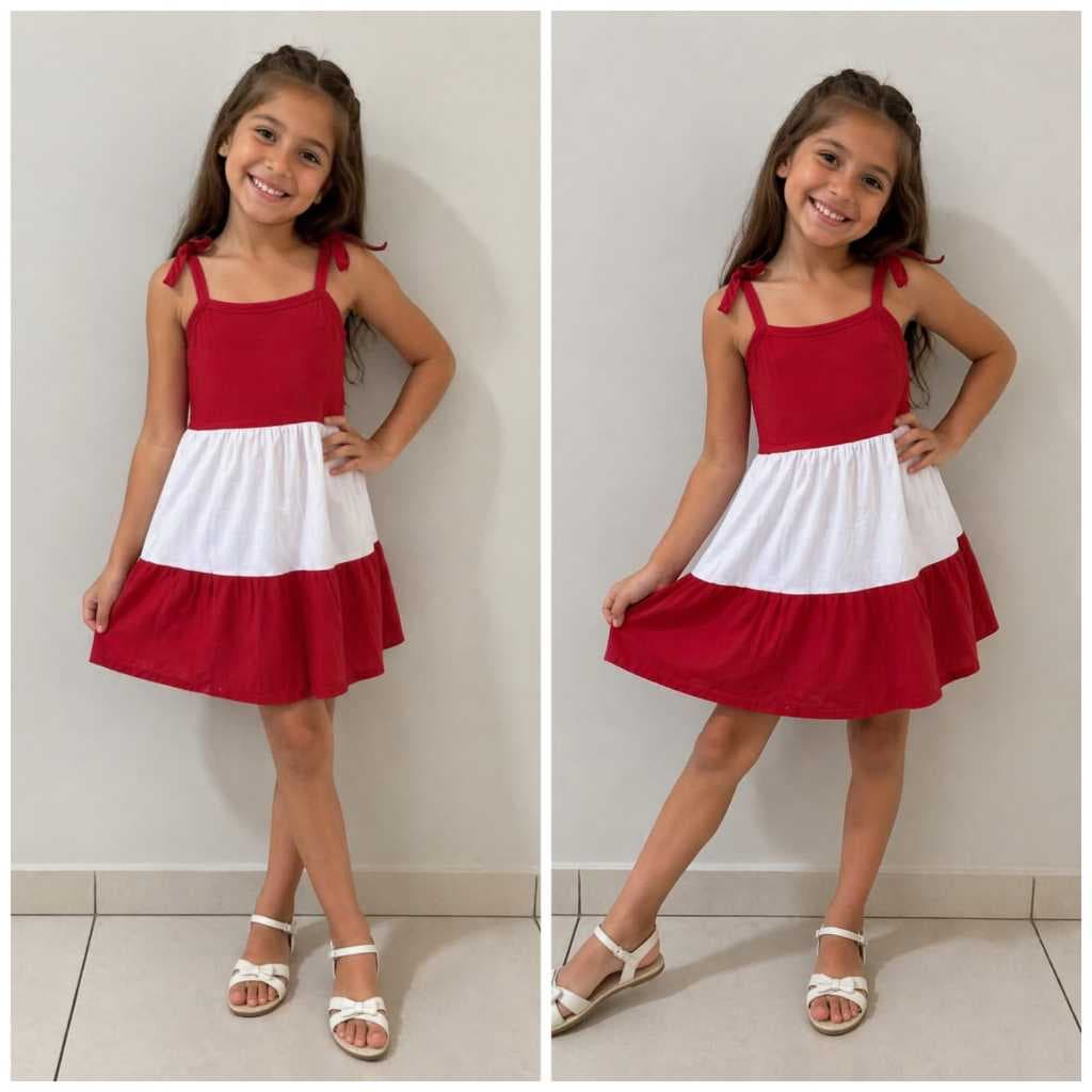 Vestido Infantil 3 Marias em Canelado com Laço nas Alças Moda Menina 2 a 10 Anos