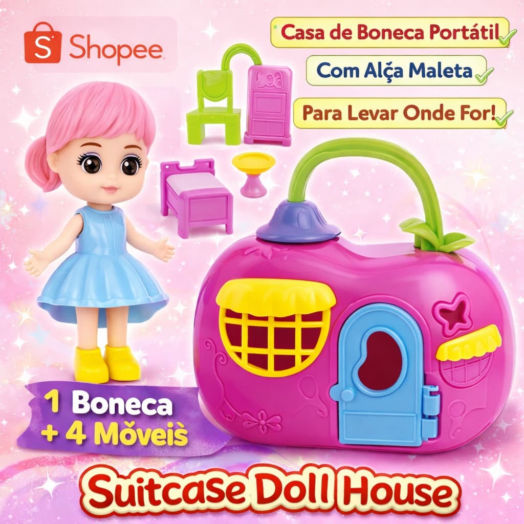 Casa de Boneca Infantil Maleta Portatil Mini Moveis Brinquedo Criativo Educativo