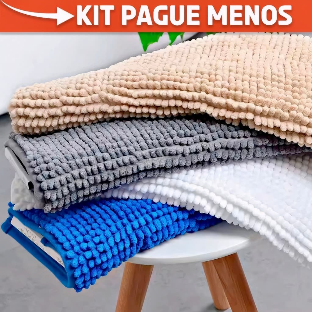Jogo Kit Com 4 Tapetes Macarrão Antiderrapante Super Macio para Banheiro e Porta Dedinho