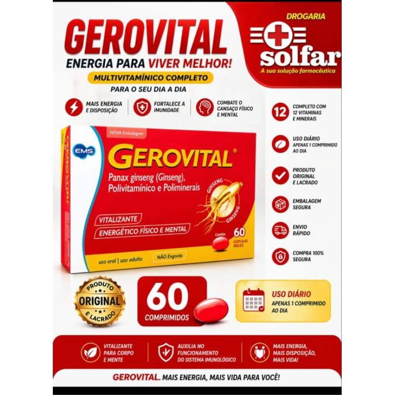 Gerovital 60 Comprimidos Multivitamínico Energia Imunidade Original | Drogaria Solfar
