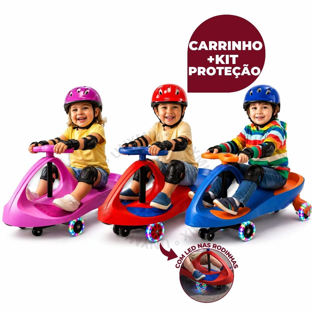 Carrinho de Rolimã Infantil Led nas Rodinhas Volante Giratorio 360º- Menino Menina