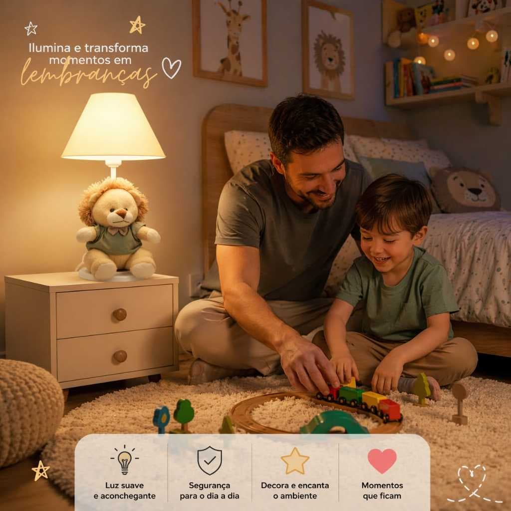 Luminária Quarto Bebê Abajur Infantil Leãozinho Decoração Safari