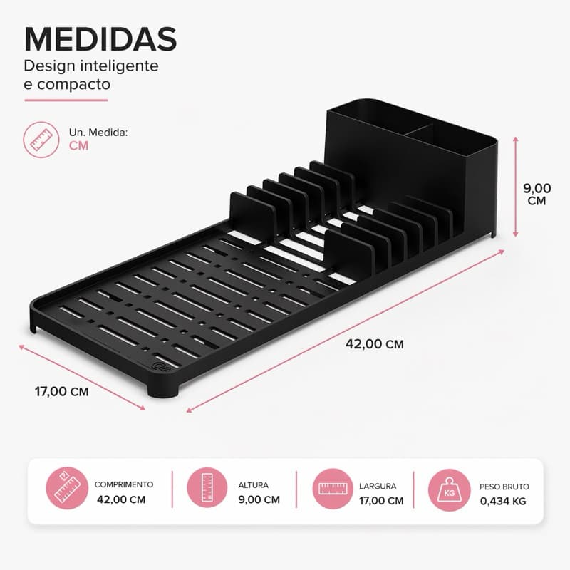 Escorredor de Louça Organizador de Pia com Porta Talheres Preto Original Premium