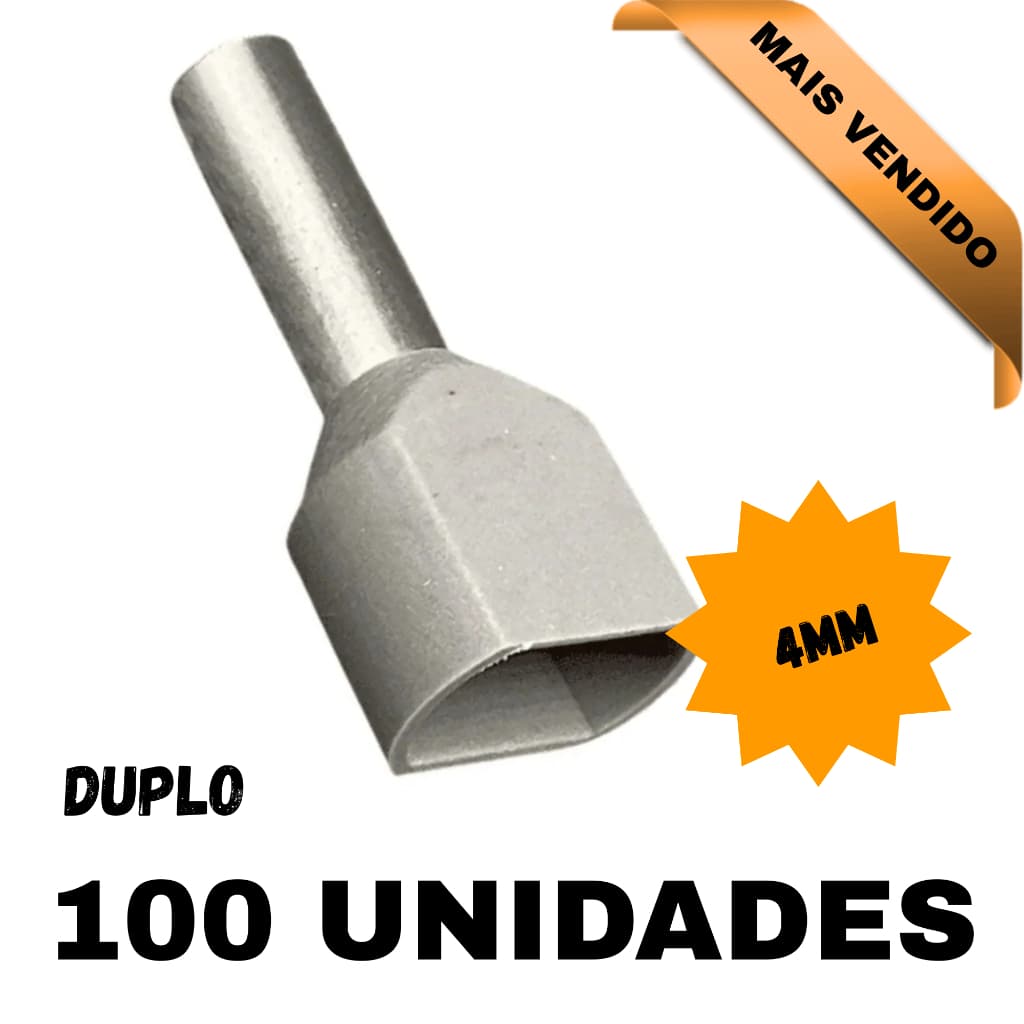 Kit 100 Terminal Ilhós Duplo Pre Isolado 4mm Cinza