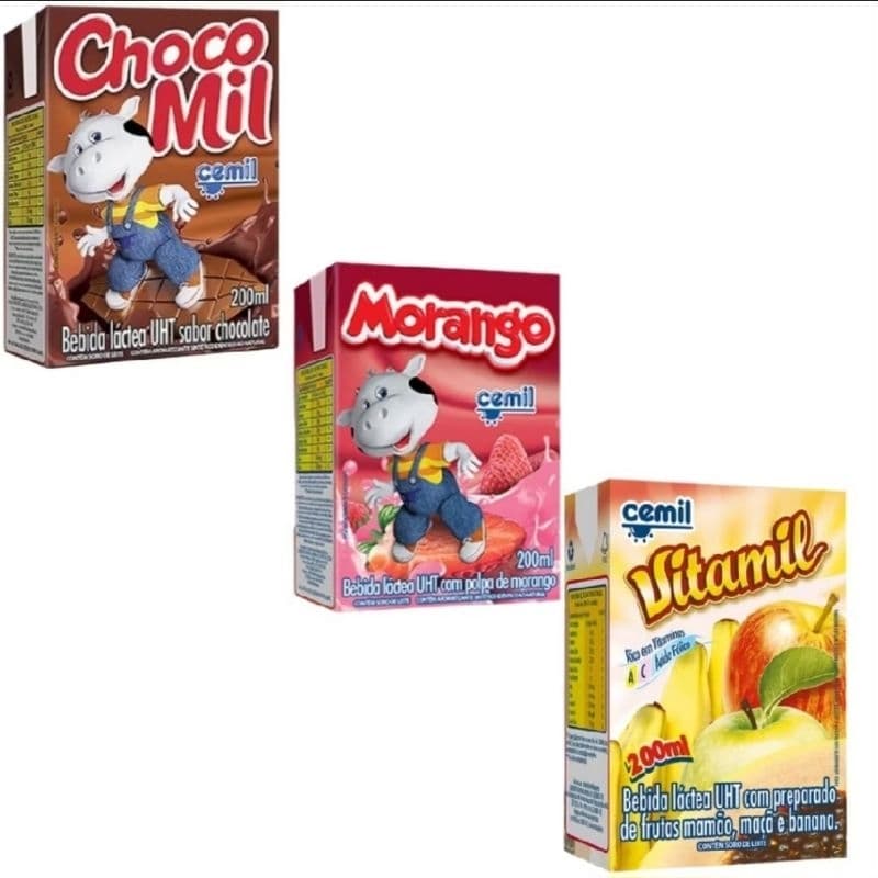 cx Bebida Láctea Cemil 27un/200ml sabor sortido,chocolate,morango,vitamil.todinho sortido