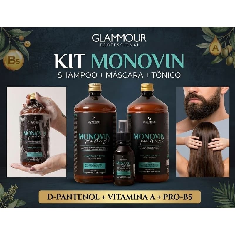Kit Shampoo Monovin Crescimento Capilar Acelerado - 3 Passos Glammour