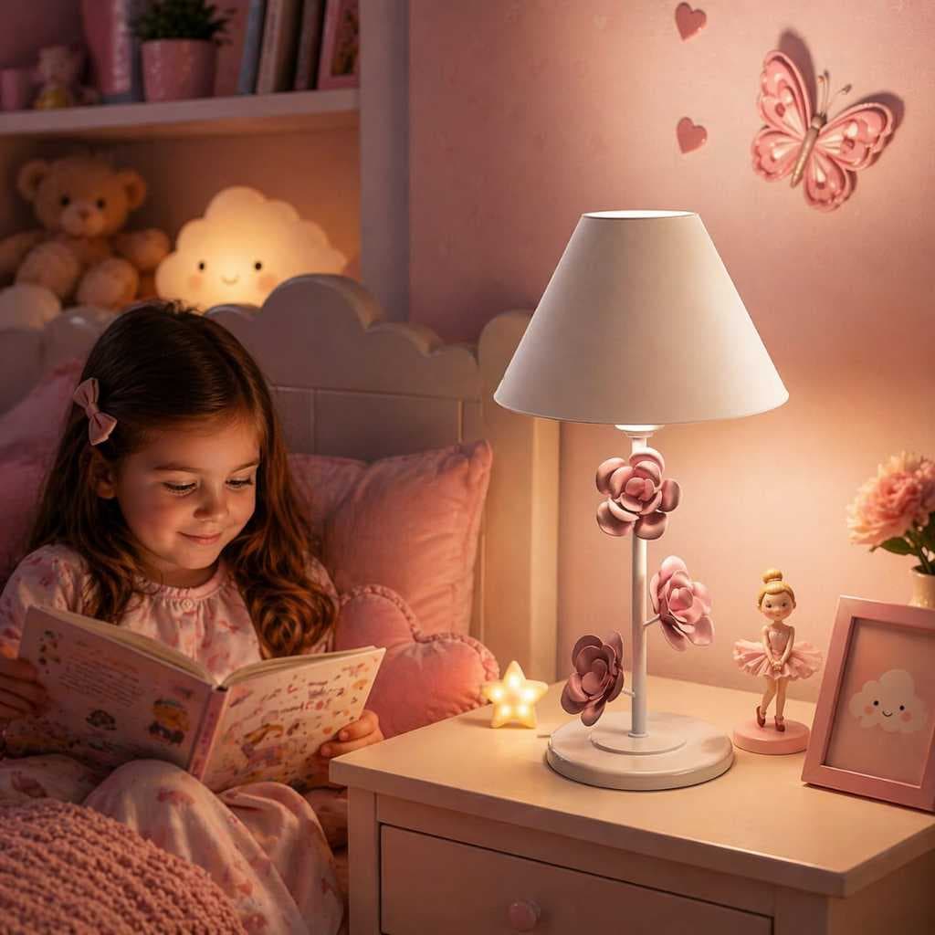 Luminaria Abajur Decorativo 3 Rosas Flor Ferro Decoração De Mesa Quarto Infantil Menina