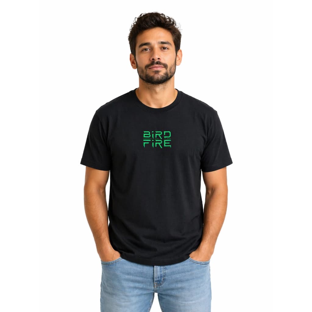 Camiseta Bird Fire Phoenix Essential Preta Estampa Verde Premium Streetwear Masculina 100% Algodão
