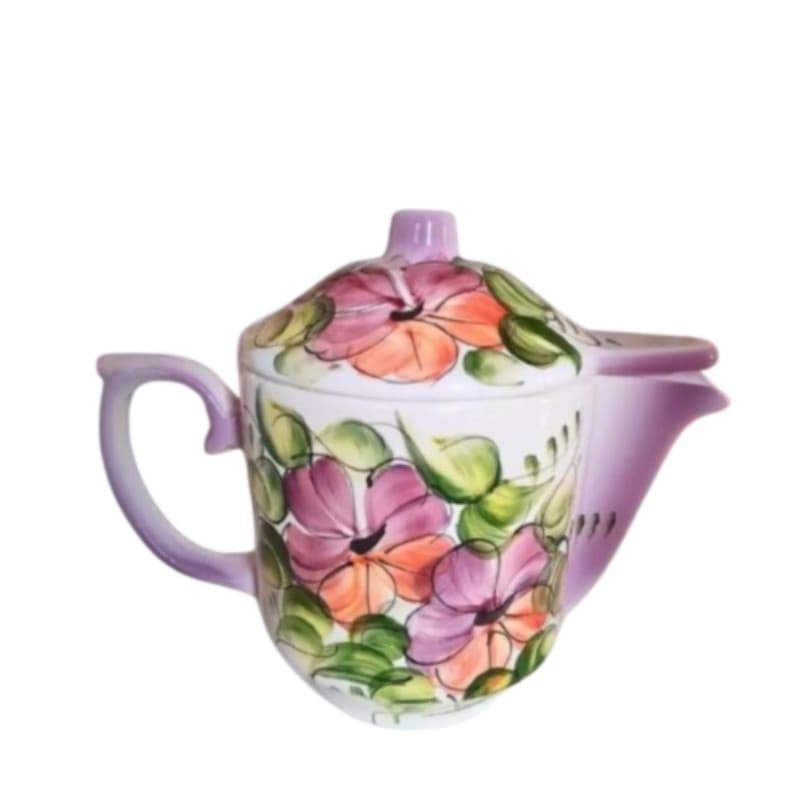 Leiteira Com Tampa 750ml Em Cerâmica Pitura Floral