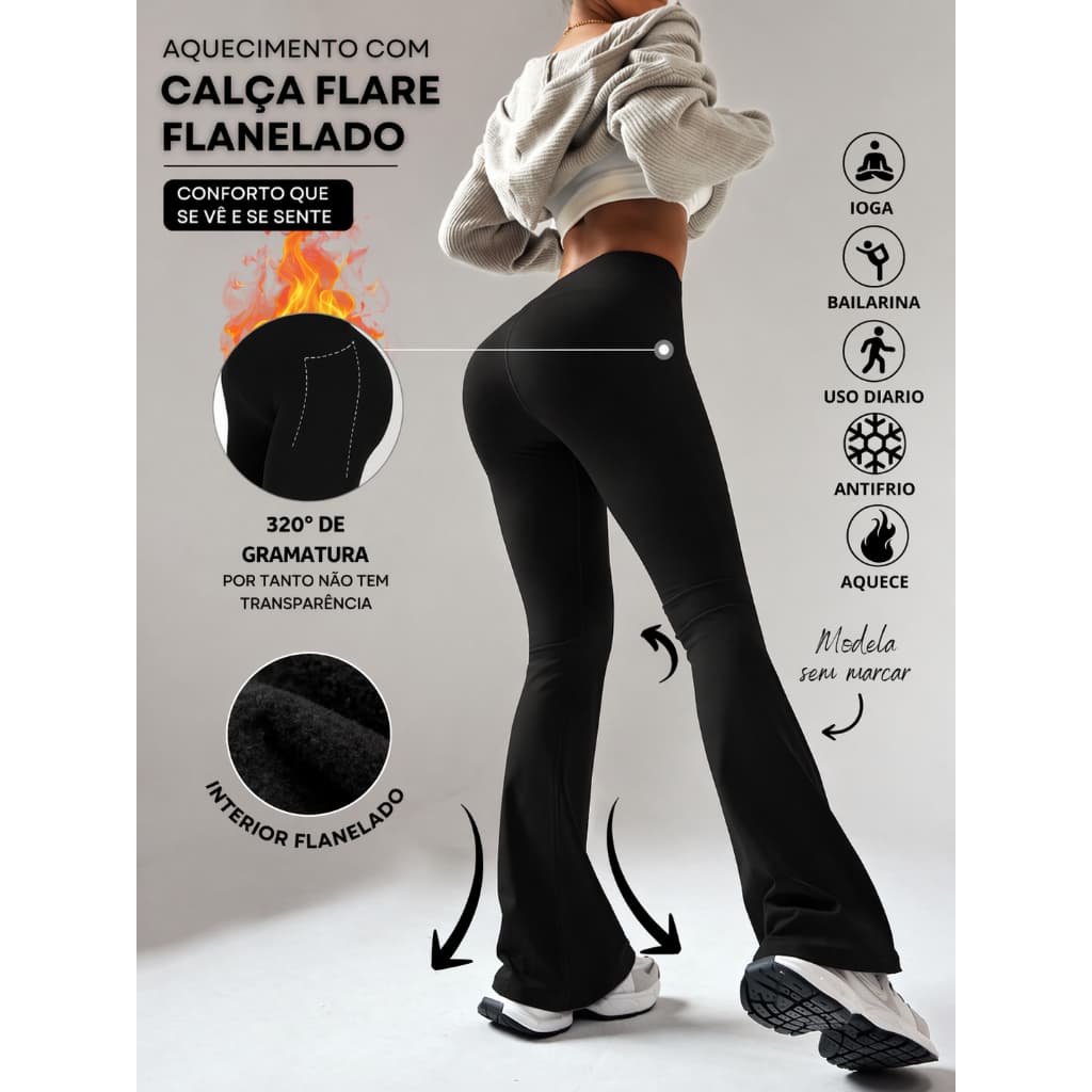Flare Calça Flanelada Peluciada Suplex Boca de Sino Bailarina Zero Transparência