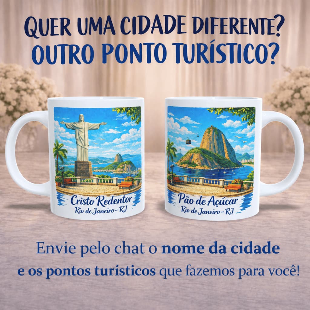 Caneca Personalizada Lembrança de Cidade | Rio de Janeiro - RJ | Cristo Redentor | Pão de Açúcar