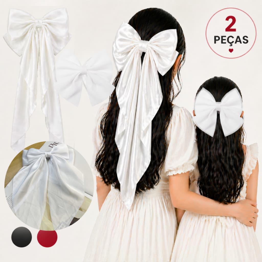 2 Peças Laço de Cetim com Clipe – Presilha de Cabelo Elegante Feminina Premium