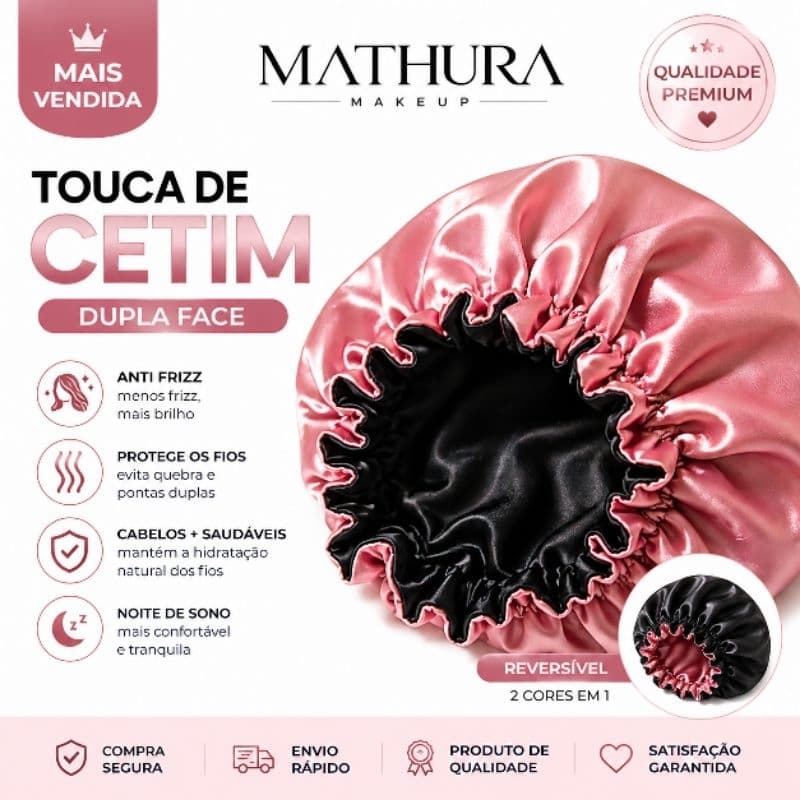 Touca de Cetim Premium Antifrizz Protege Cabelo Dormir Ajustável Luxo