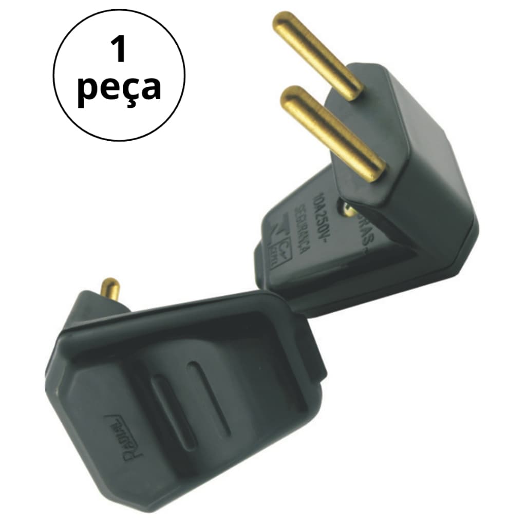 Plugue Triângular Preto 10a 2 Pólos Maciços Radial 1801.119