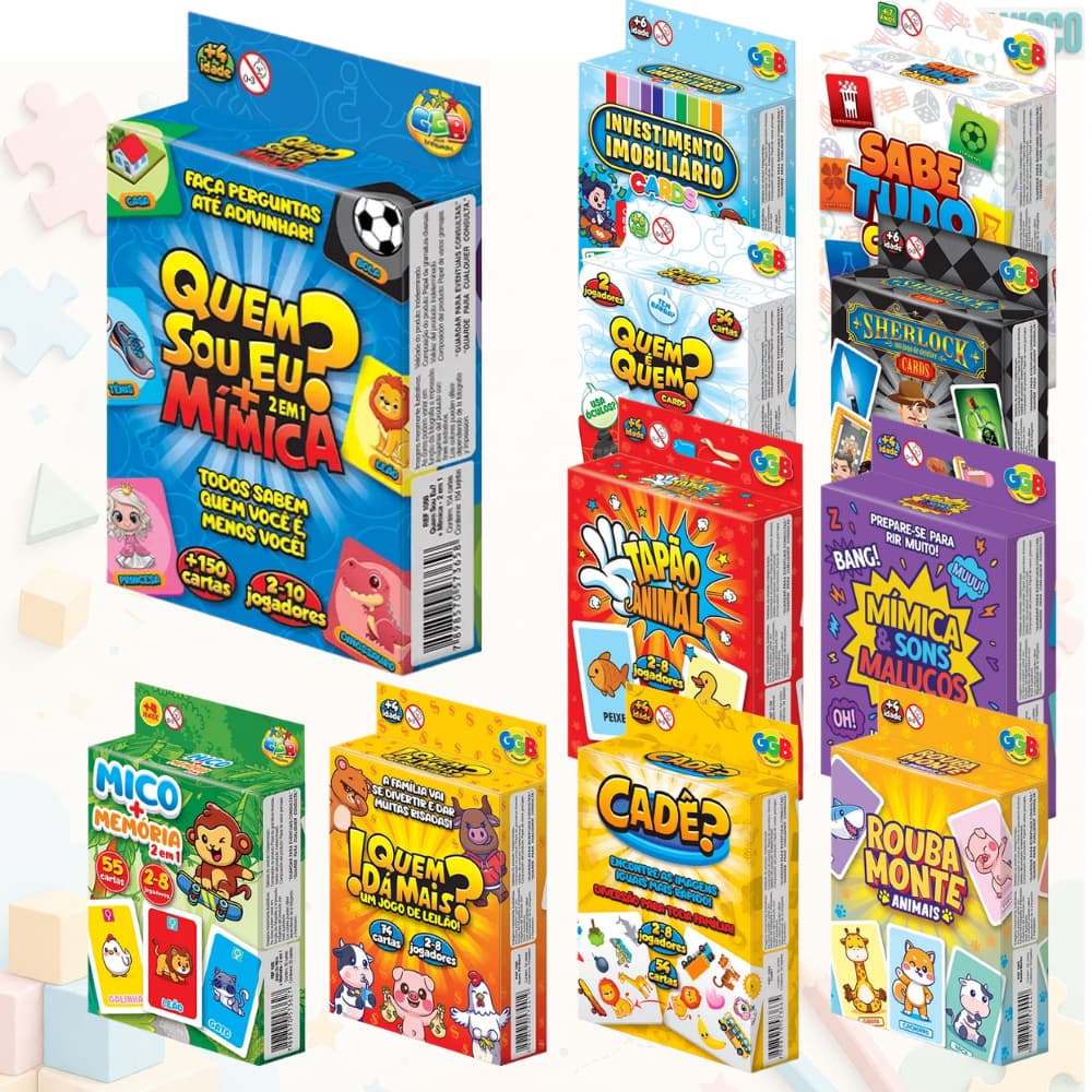 Kit Jogos De Cartas bolso - Cade Quem Sou Eu Mico + Memória Quem Da Mais Rouba Monte Animais - GGB