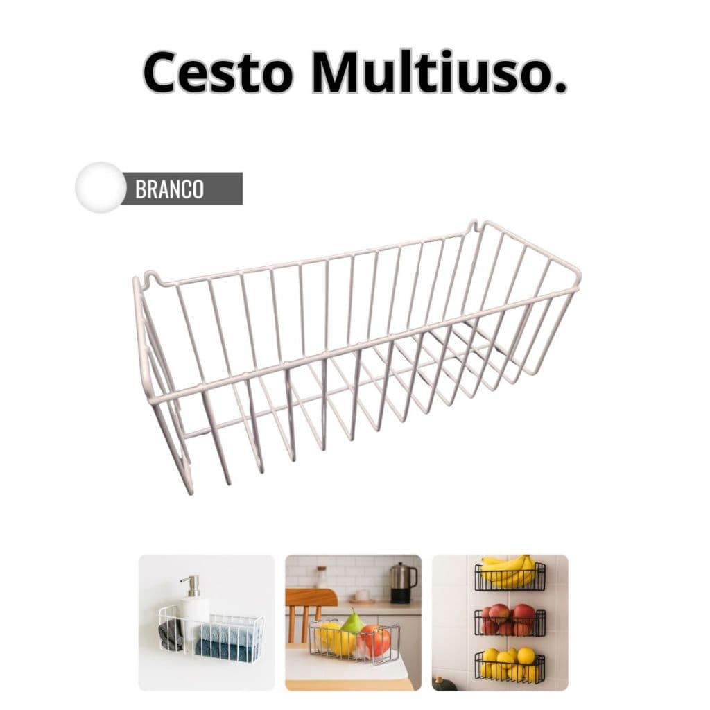 Cesto Aramado De Parede Lavanderia Cozinha Quarto N3 Branco - 30x11cm