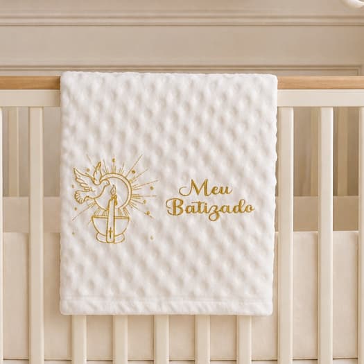 Manta Bebê RN Batismo Bordado Mantinha Meu batizado Soft Microfibra Antialérgico Menino Menina