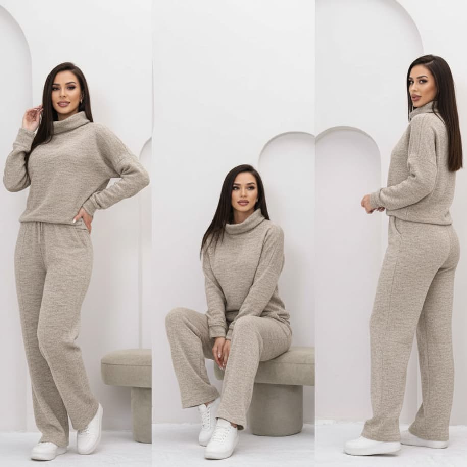 Conjunto Inverno Feminino elegante Tecido Malha Rib Quente