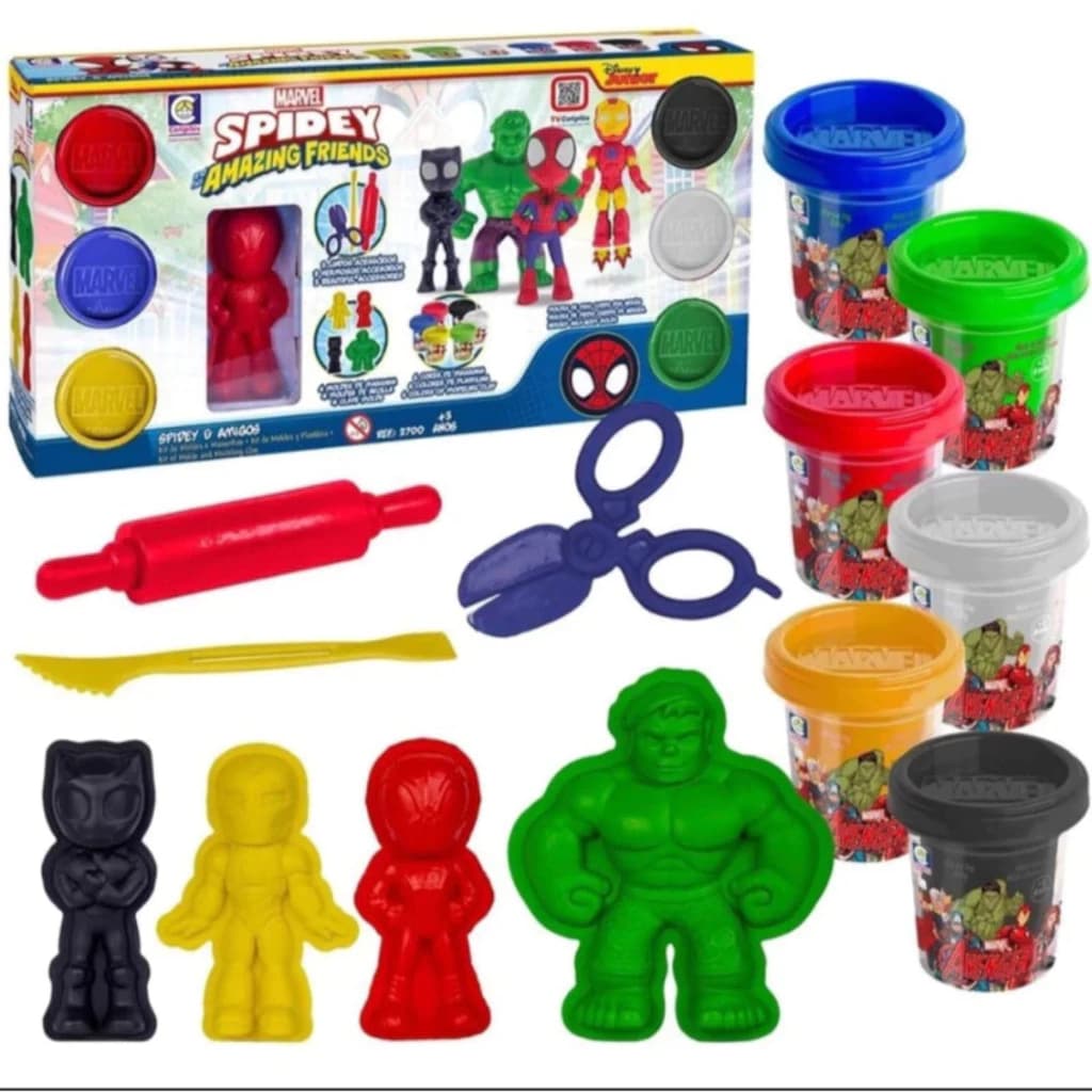 Kit Massinhas Marvel Spidey e Amigos Cotiplas Homem Aranha Hulk Spider Man e Acessórios