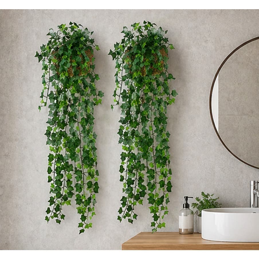 1 Kit Vaso trançado + 2 Planta Pendurada Verde Artificial Verde Enfeite