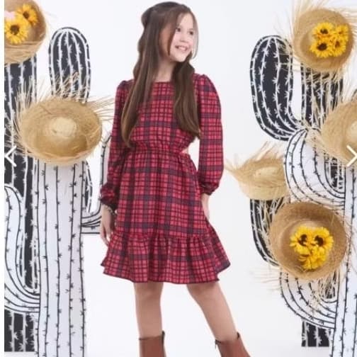 Vestido xadrez infantil e juvenil manga longa Vestido junino 8 ao 14