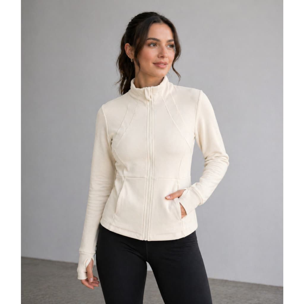 Jaqueta Casaco Feminino Fitness Tecido Algodão Quentinha Academia Moda Gringa Estilosa Inverno Casual Zíper Dedeira