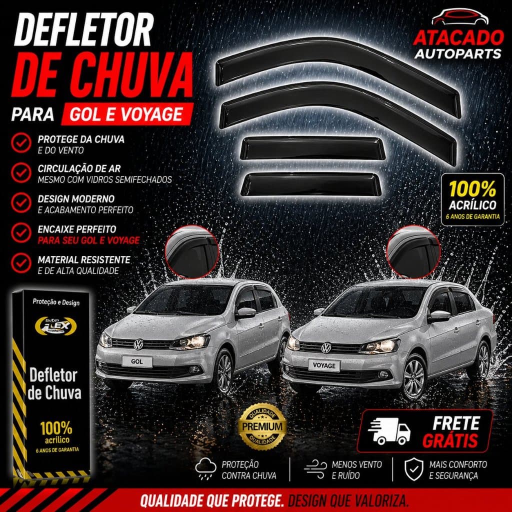 Defletor Super Calha de Chuva GOL / Voyage G5 G6 G7 2008 A 2023 4 Portas