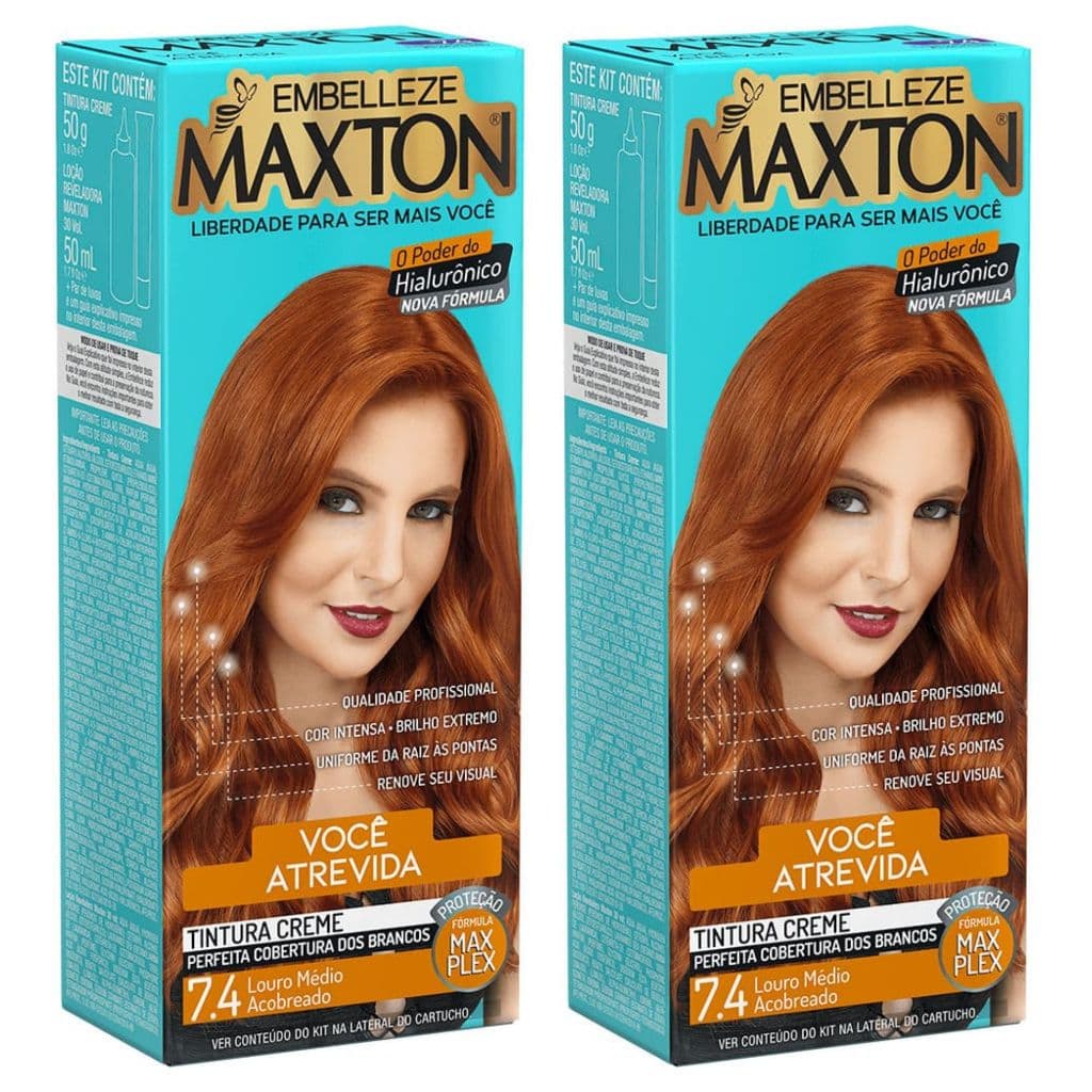 Kit 2 Tintura Maxton 7.4 Louro Médio Acobreado Embelleze Tinta de Cabelo Cobre com Ácido Hialurônico