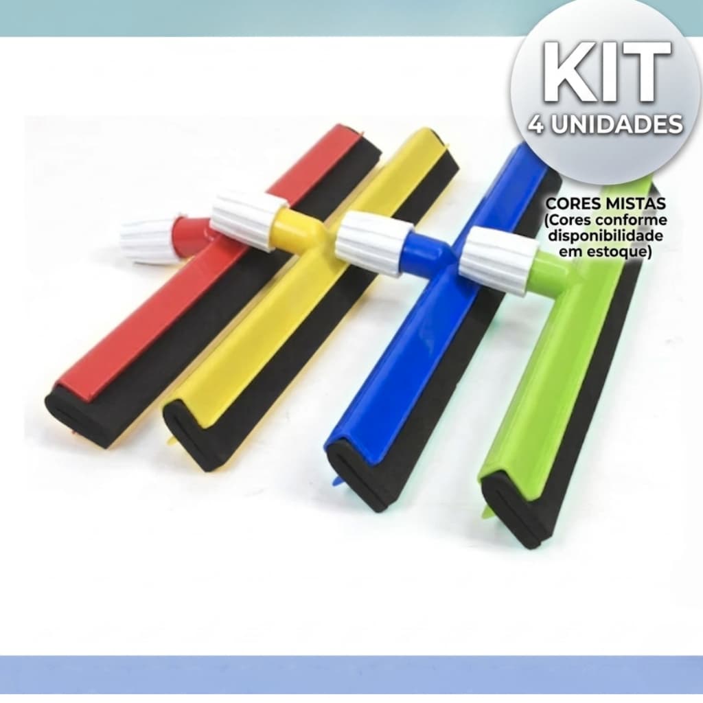Kit 4 Rodos Plástico Resistente 45cm/55cm Borracha Dupla em EVA Rosca Universal - Flytex