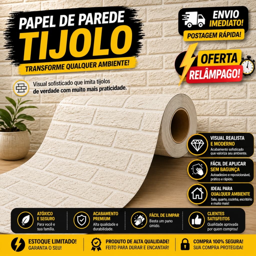 Papel de Parede Adesivo Premium Modelo Tijolo ENVIO FULL Varios Modelos quarto sala