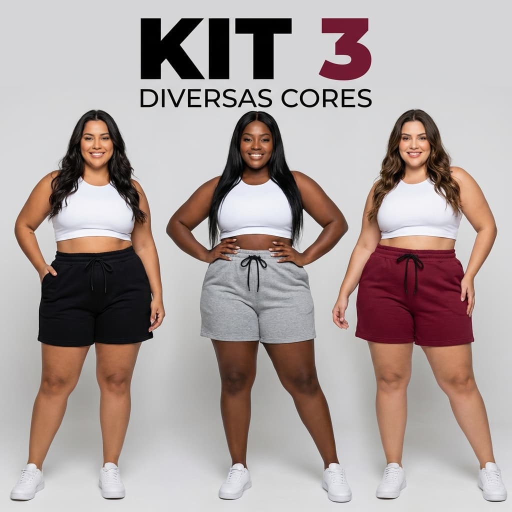 Kit 3 Shorts Feminino Plus Size Moletom G1 G2 G3 Moletinho shortinho