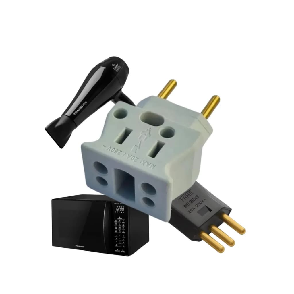 Adaptador Resistente Forno Eletrico Secador De Cabelo Air Fryer Microondas Pino Grosso 20A 10A