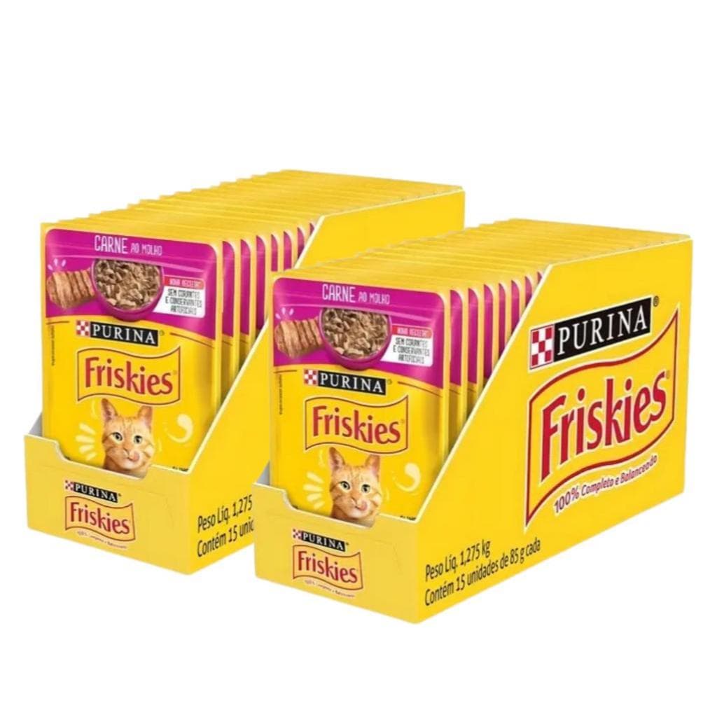 Ração Úmida para Gatos Adultos Nestlé Purina Friskies sabor Carne ao Molho - 30 Sachês de 85g