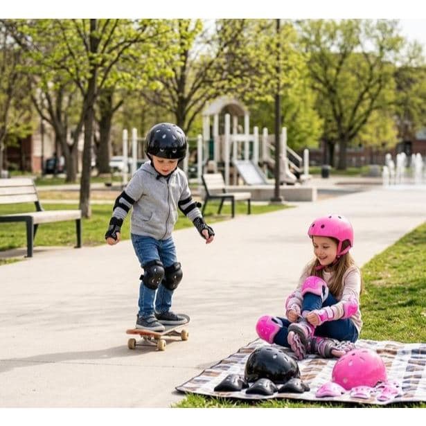 Kit Infantil Completo Capacete 7 Peças Ajustável Menino Menina Proteção Cotovelos Joelhos Pulso