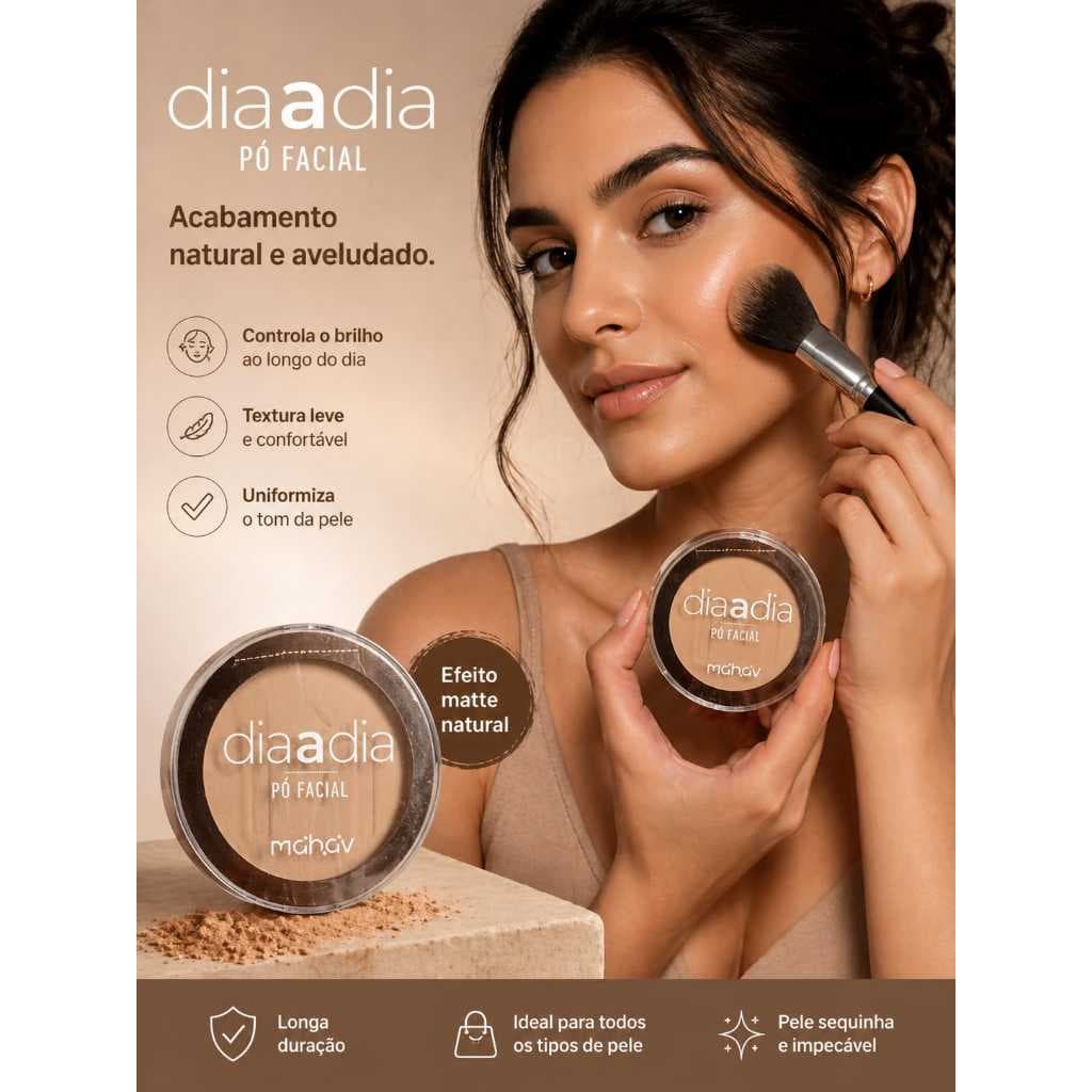 mahav/pó facial/acabamento matte controle de oleosidade/efeito aveludado cobertura media .