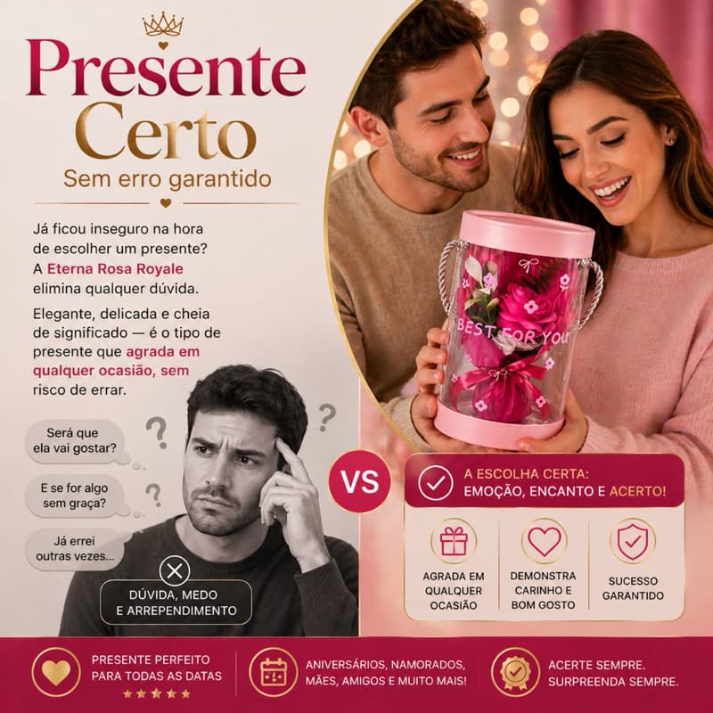 Rosa Eterna na Caixa Luxo Presente Dia das Mães Romântico Decoração Flores Eternas Aniversário