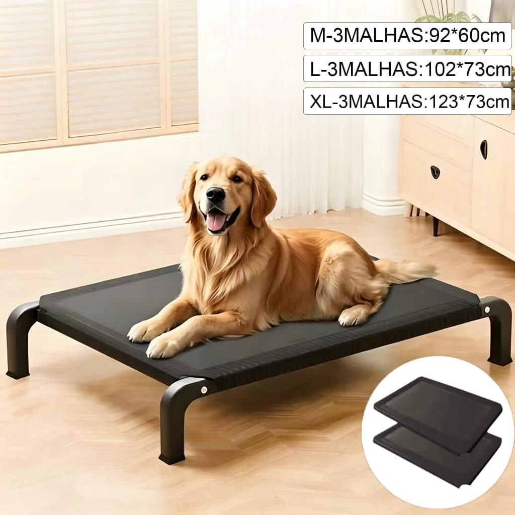 Back Field Cama Suspensa Para Pet Cao Gato Estrutura de Aço Resistente, Tecido Respirável Cor Preto Lavável