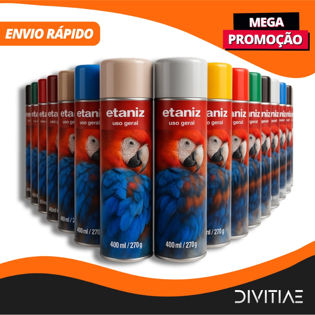 Tinta Spray Multiuso Alta Cobertura Secagem Rápida Etaniz+30 Cores Metal Madeira Plástico Uso Geral