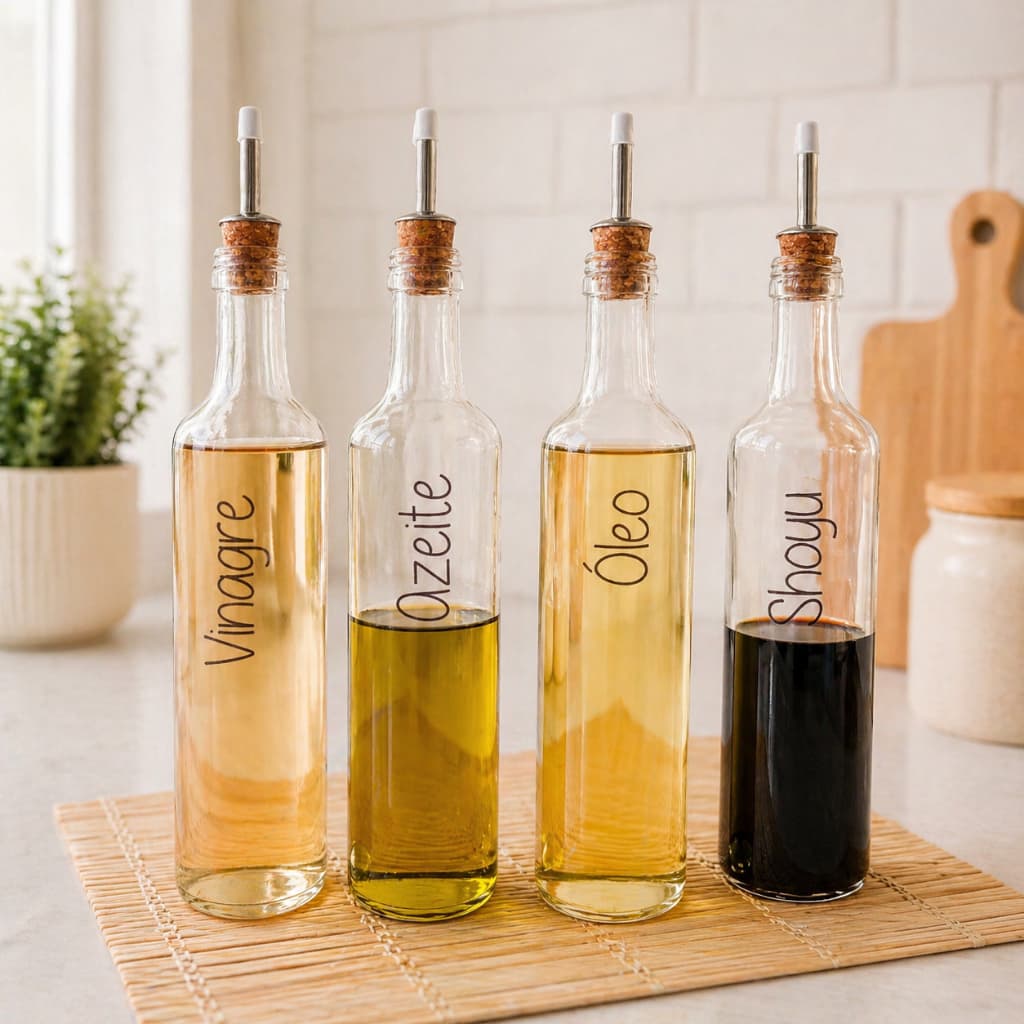 Galheteiros de Vidro 500ml | Bico Dosador Cortiça |  Vinagre | Azeite | Shoyo | Óleo