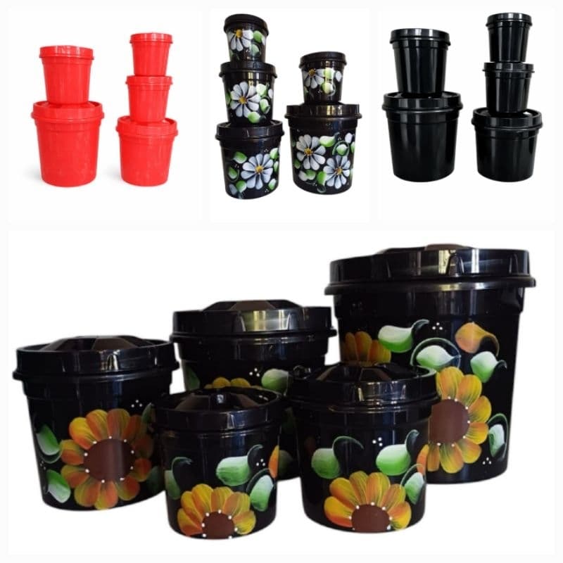 Kit 5 Potes Redondo Mantimento Tampa Rosca Otima Vedação Armazenamento Alimentos