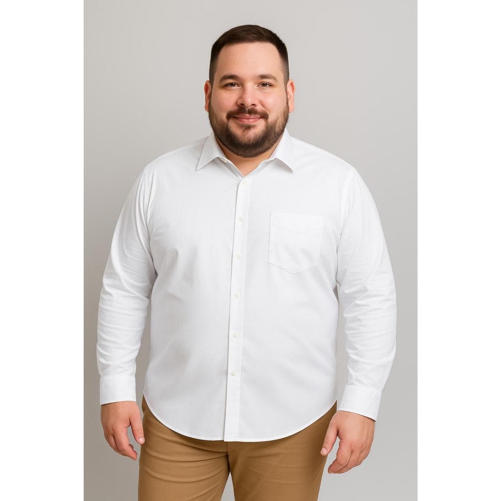 Camisa Masculina Plus Size Slim Fit Manga Longa Lisa Sem Bolso Social e Casual Confortável e Versátil Tamanho G1 ao G8
