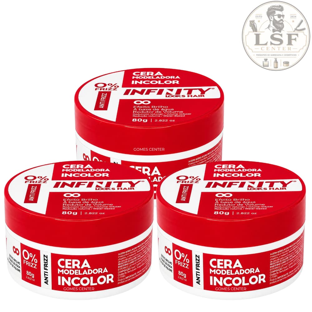 Kit 3x Pomada Cera Modeladora Incolor Infinity For Men 80g - Efeito Brilho e Molhado, Redutor de Volume Fox