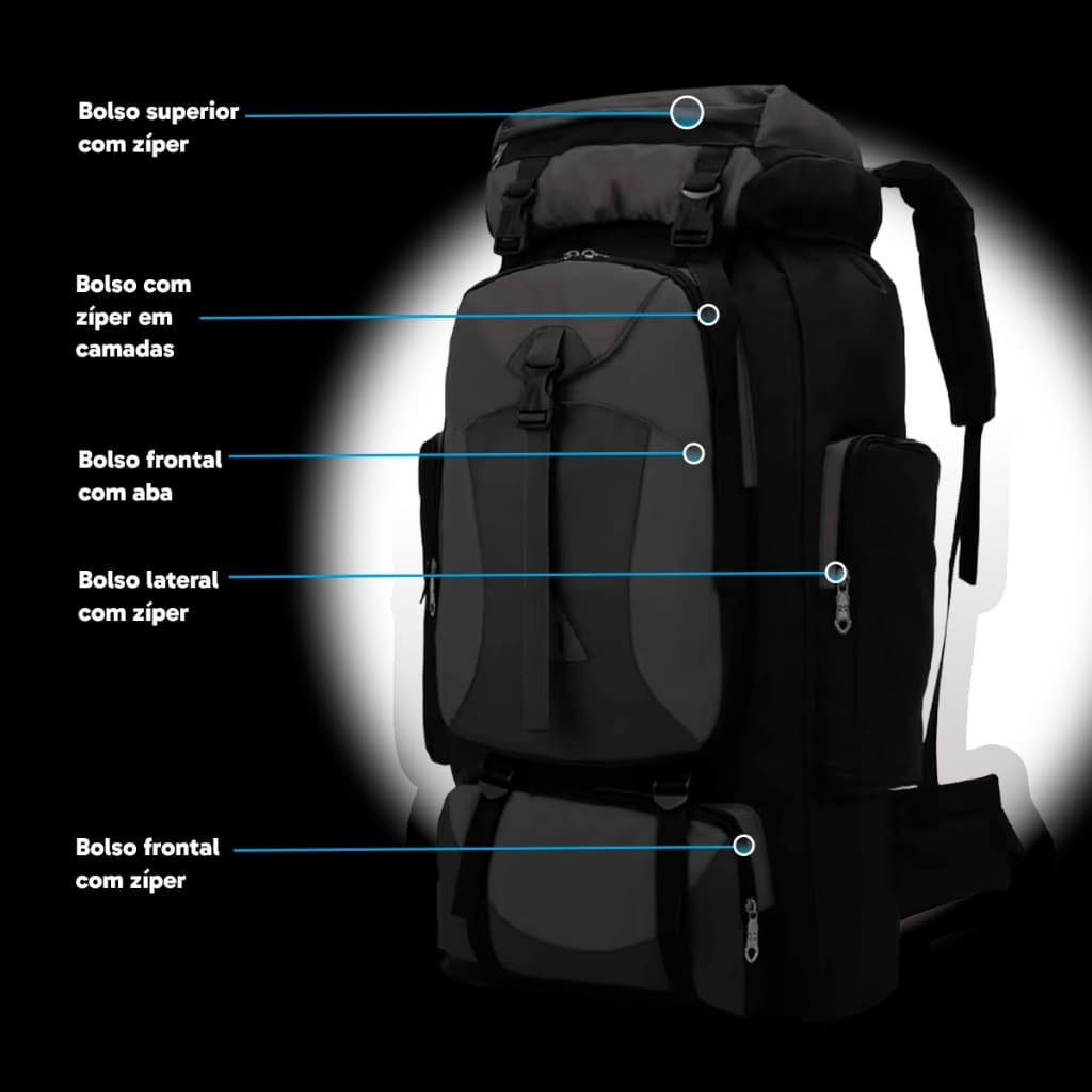 Mochila Camping Impermeável Resistente Para Trilha E Viagem Com Compartimentos Forte e Resistênte
