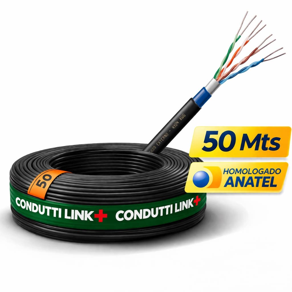 Cabo Lan 4 Pares Cat5e F/utp Externo Blindado 50 metros 100% Cobre ANATEL - CONDUTTI LINK+